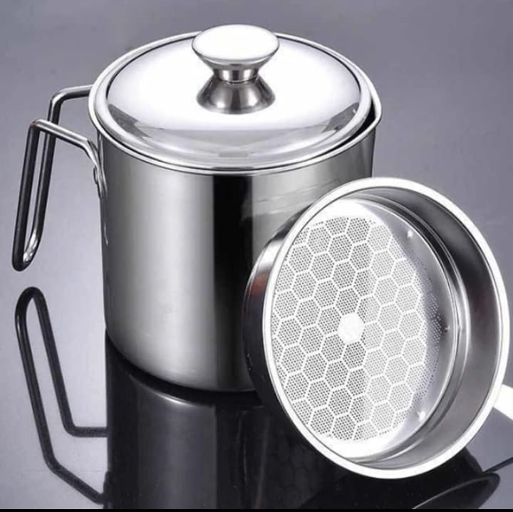 Stainless Steel Oil Strainer Pot 1300ML with Lid