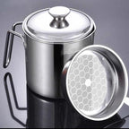Stainless Steel Oil Strainer Pot 1300ML with Lid