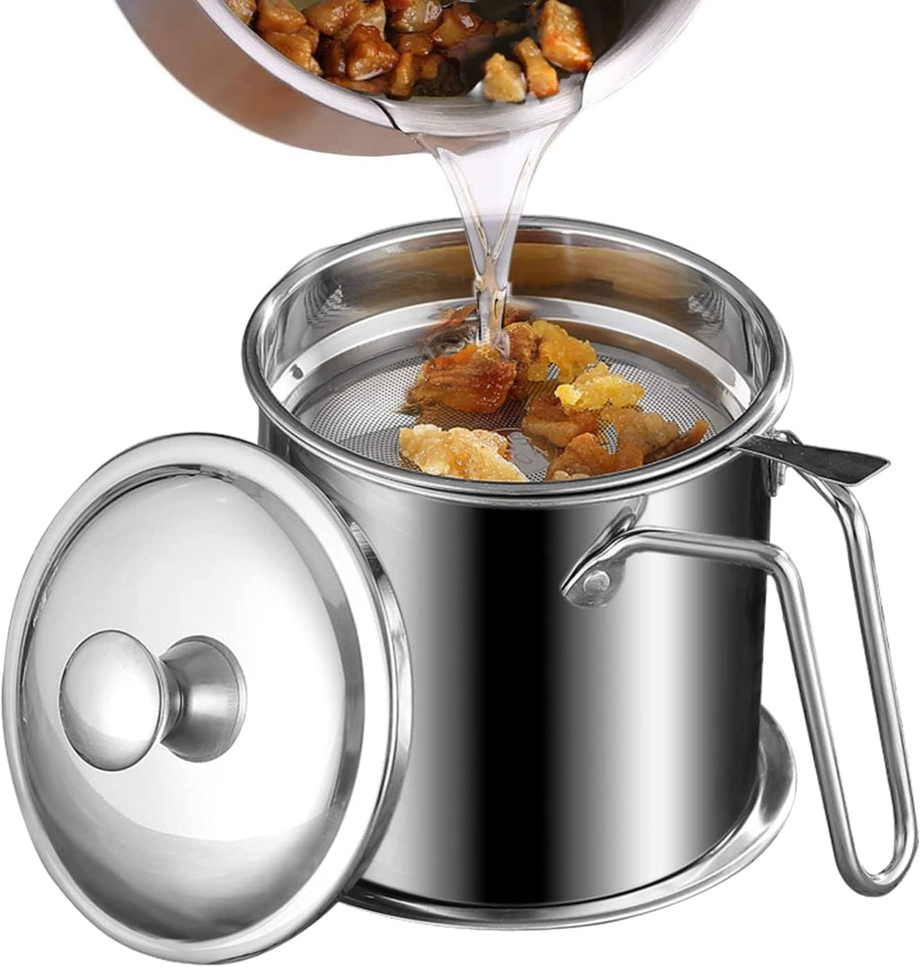 Stainless Steel Oil Strainer Pot 1300ML with Lid