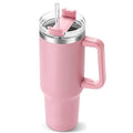 Pink Insulated Travel Tumbler with Handle & Straw