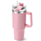 Pink Insulated Travel Tumbler with Handle & Straw