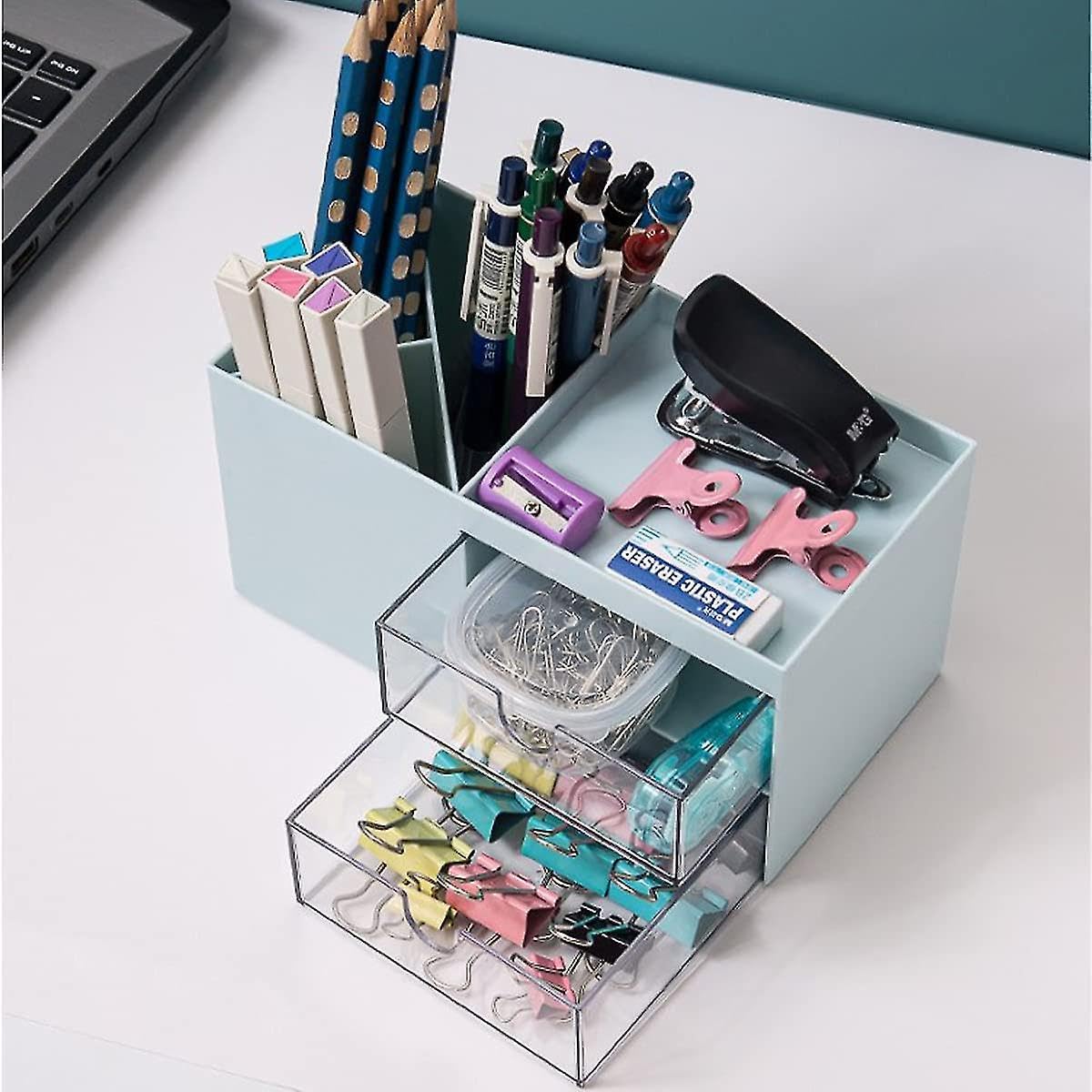 Plastic Desk Organizer with Drawer Pen & Stationery Holder