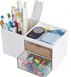 Plastic Desk Organizer with Drawer Pen & Stationery Holder