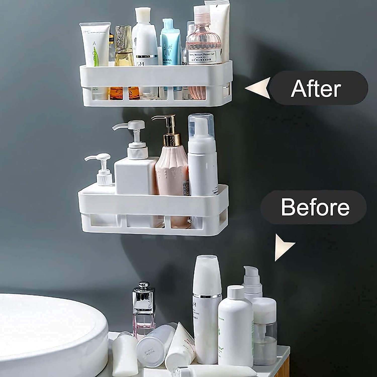 Plastic Wall Shelf with Magic Sticker | Kitchen & Bathroom