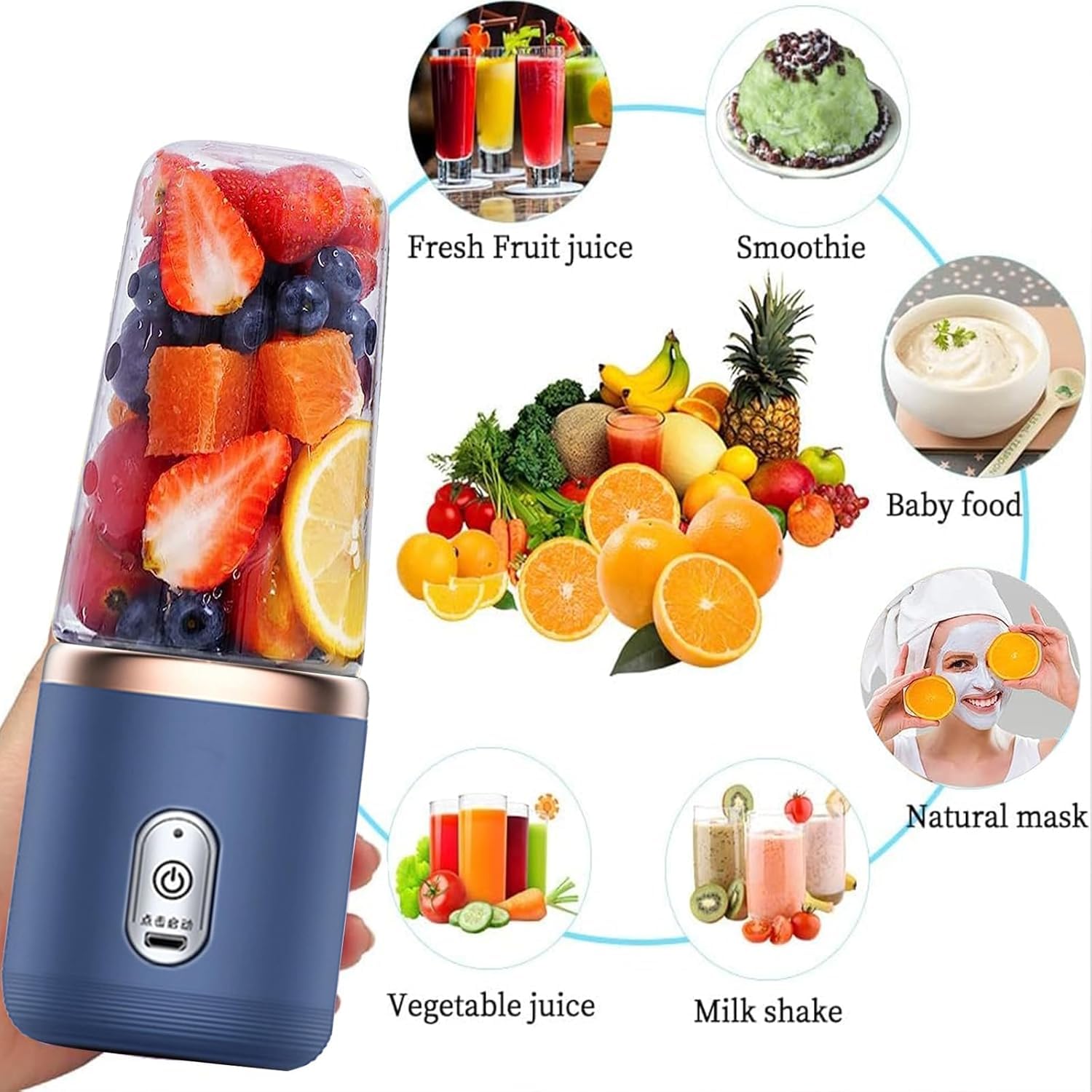 Portable USB Rechargeable Mini Blender 6 Blades