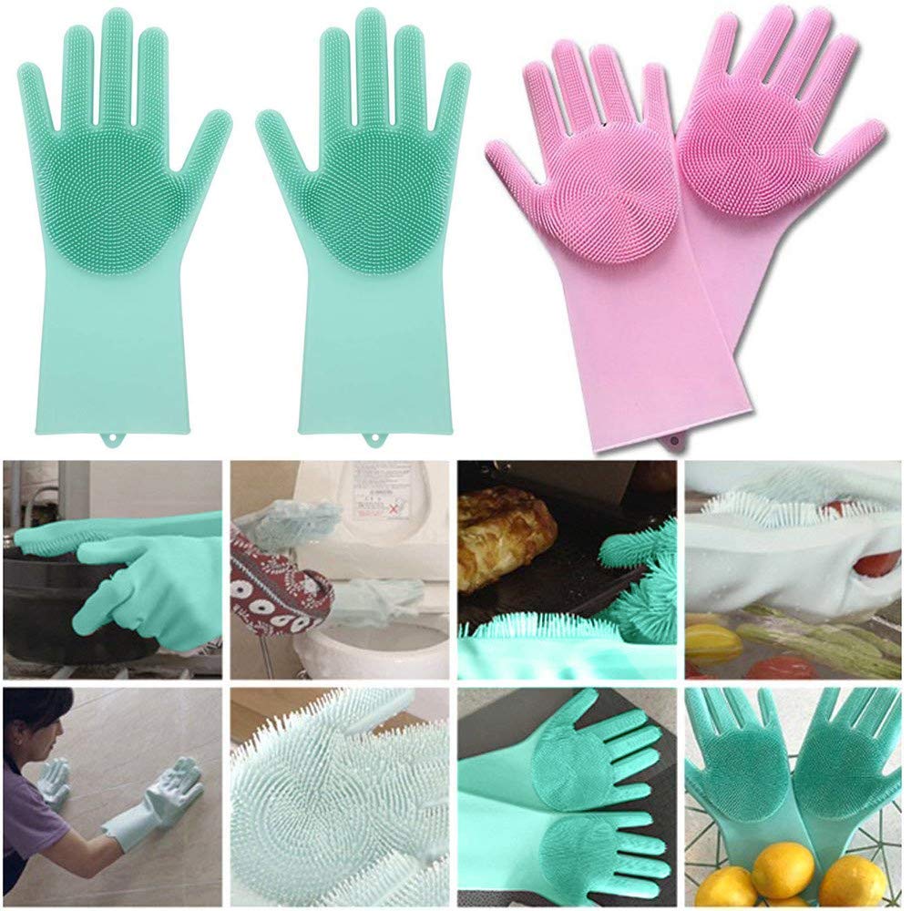 Silicone Dishwashing Gloves | Kitchen Cleaning & Scrub Bristle Tool