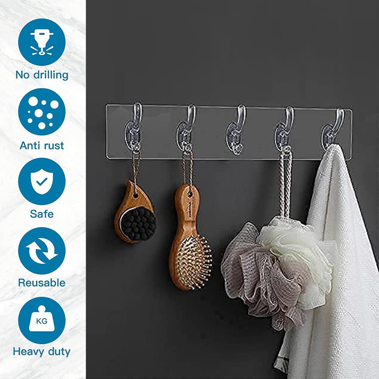 6-in-1 Heavy Duty Self-Adhesive Wall Hook Sticker