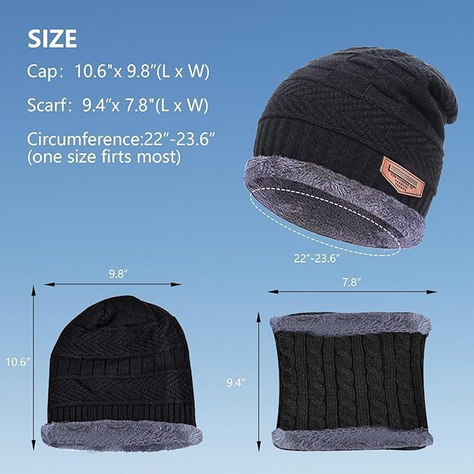 Winter Beanie Hat & Scarf Set Warm Knit Fashion for Men & Women