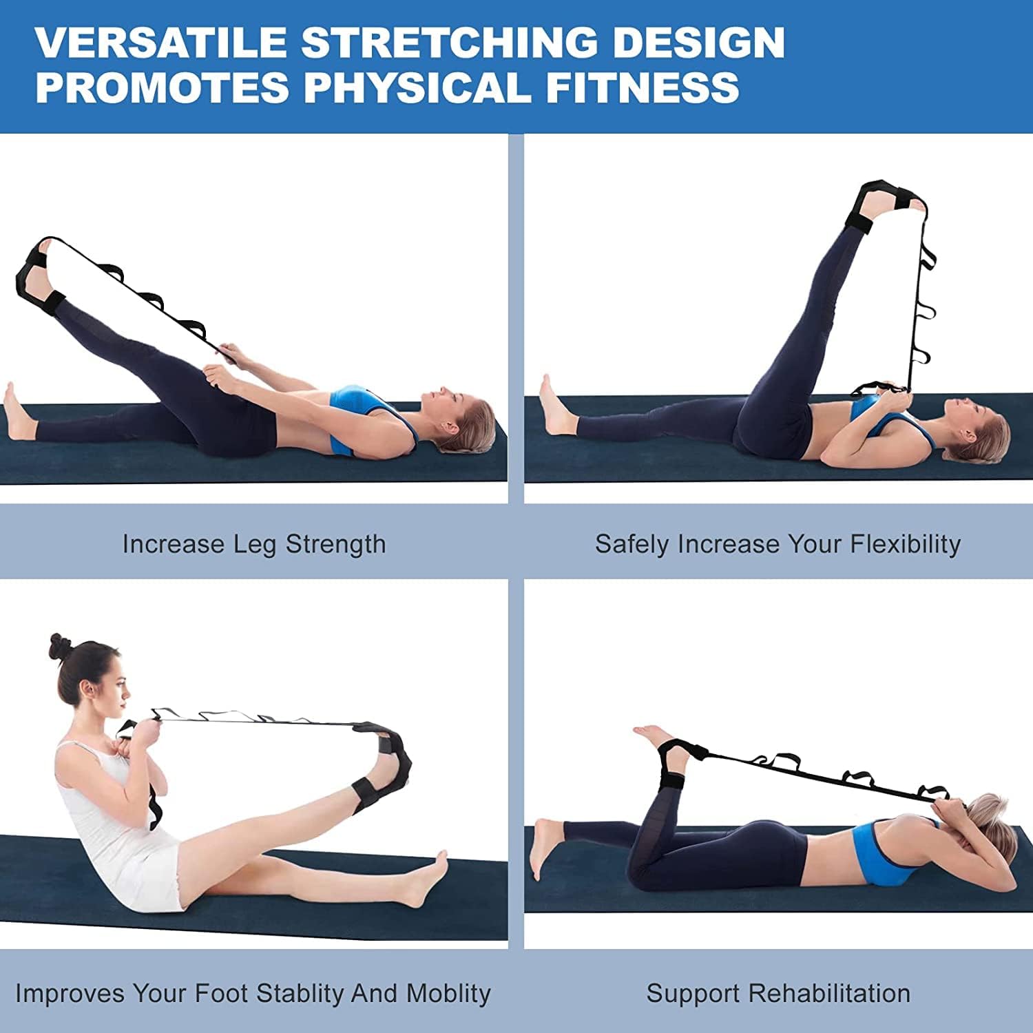 Yoga Leg Stretch Strap – 5-Loop Foot Stretcher for Therapy