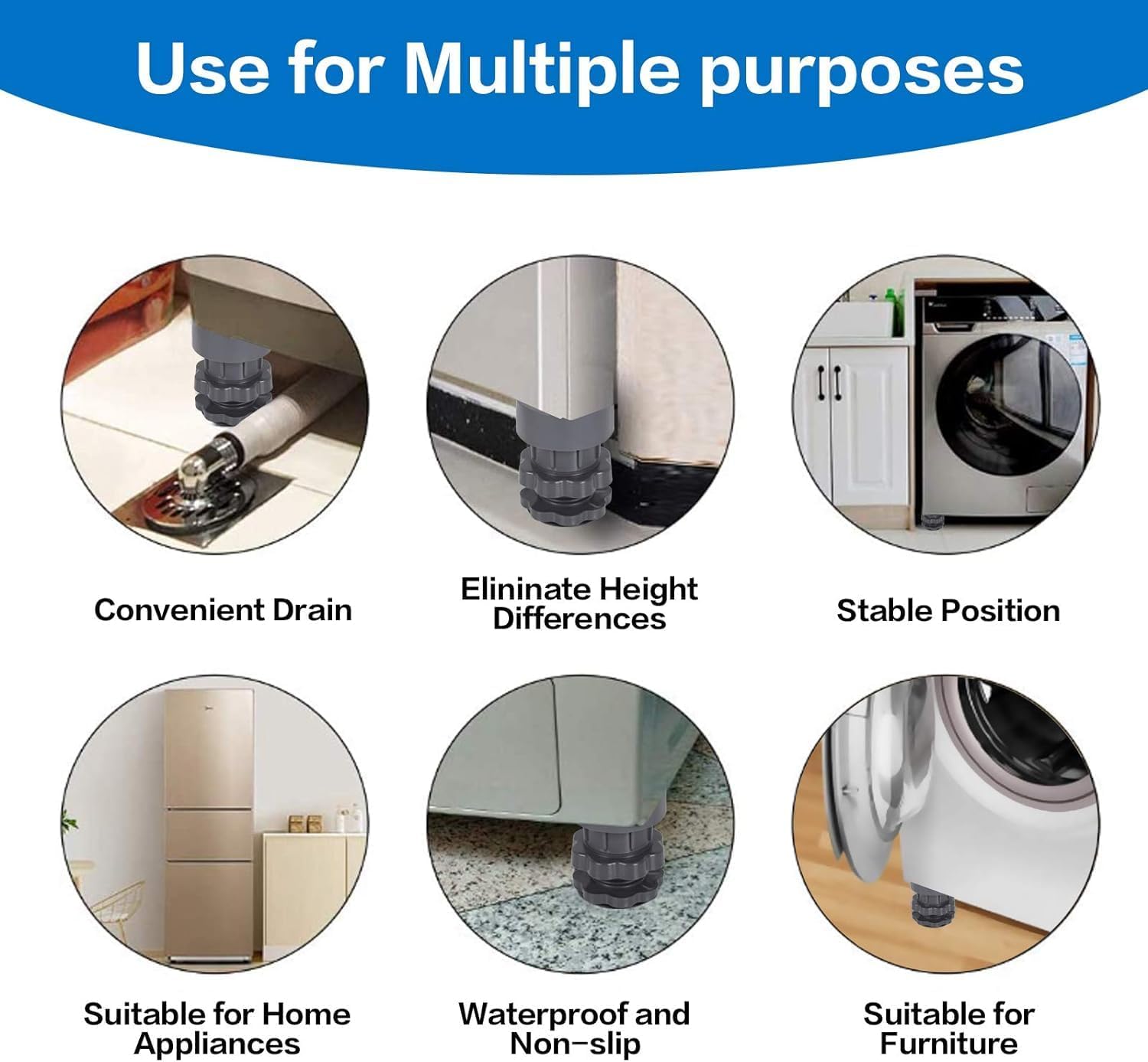 Adjustable Washing Machine Pads – Anti-Walk Rubber Feet Set 4