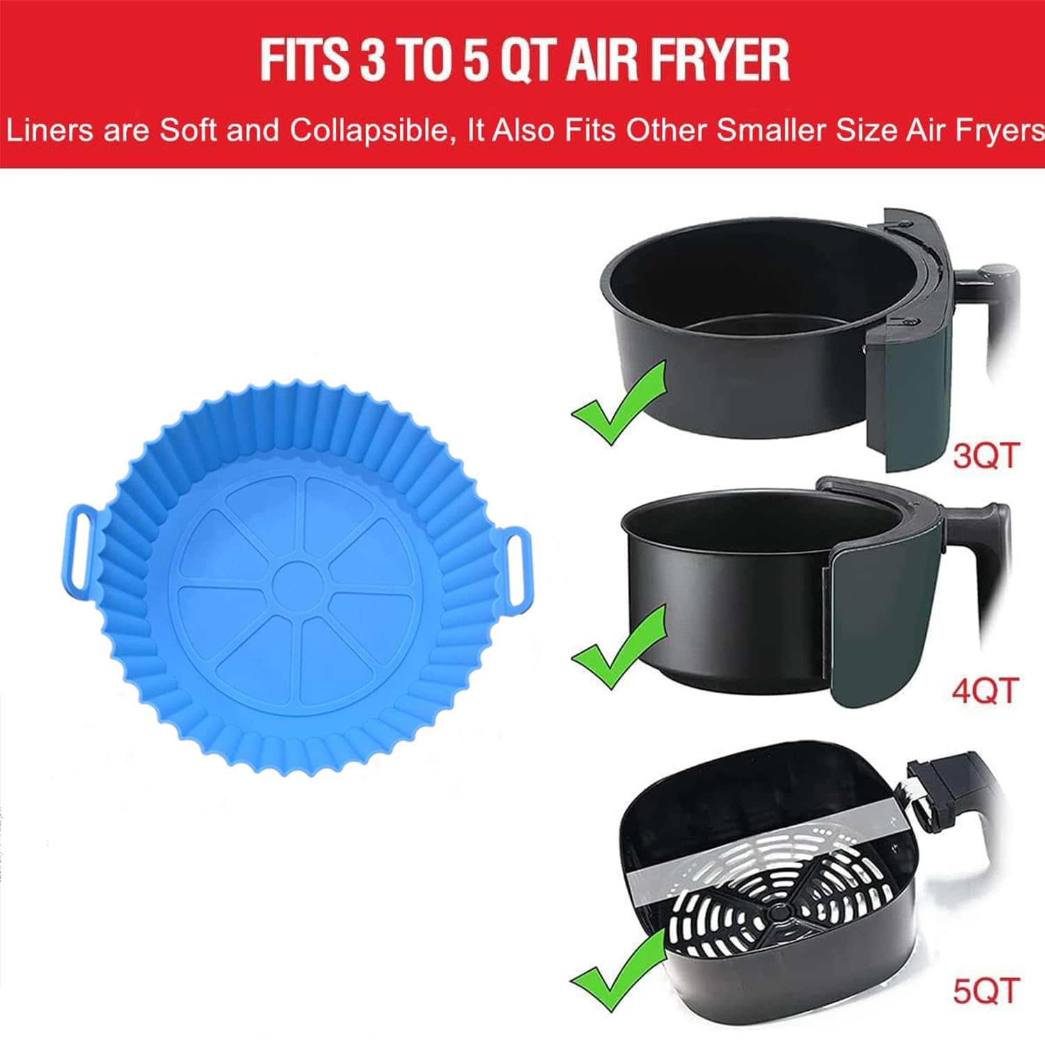 8 Inch Air Fryer Silicone Liner Reusable Nonstick