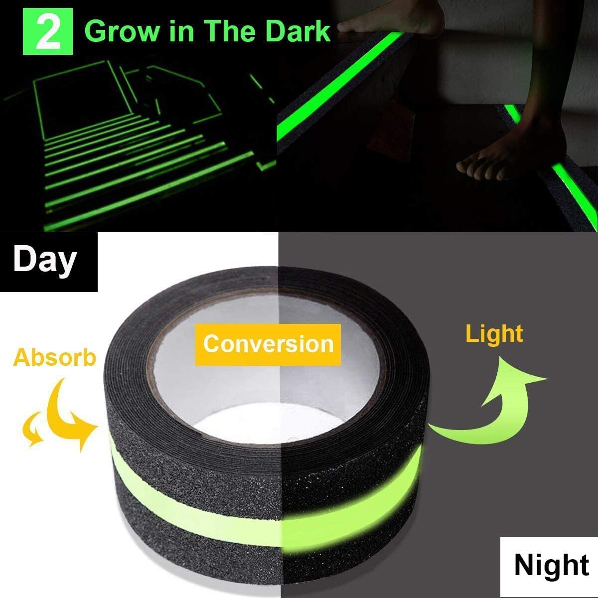 Glow in Dark Anti Slip Stair Tape 2in x16ft Grip