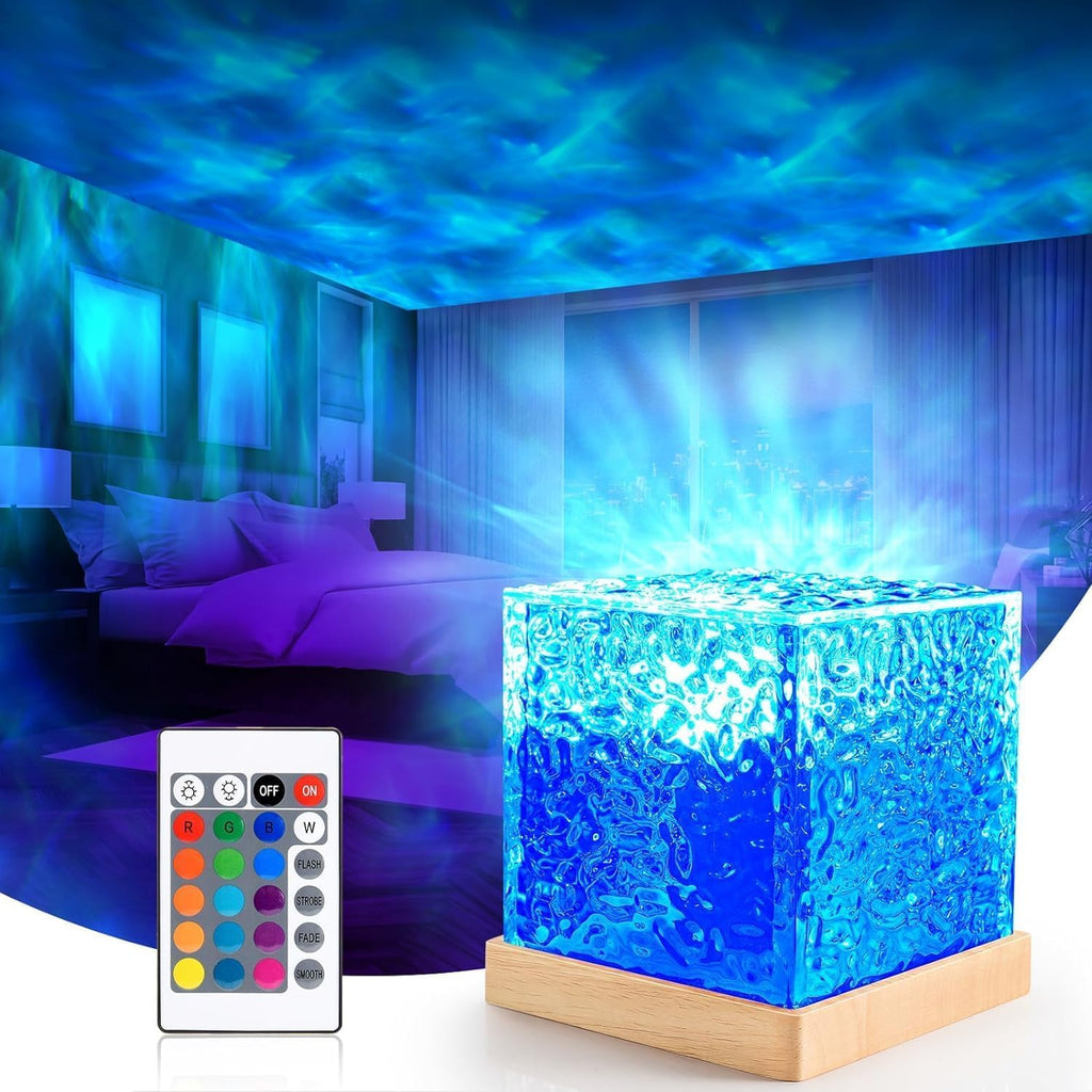 Rotating Aurora Cube Night Light with Water Ripple Effect