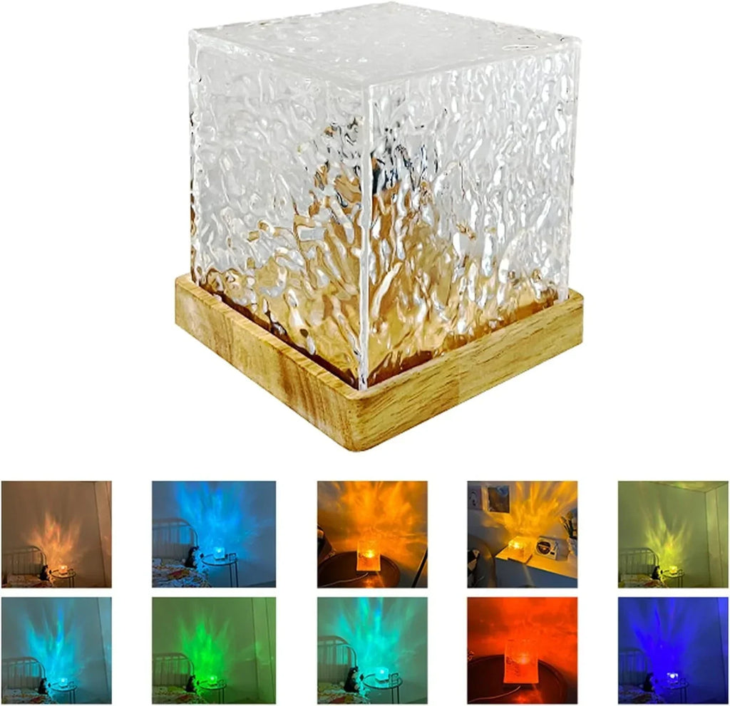 Rotating Aurora Cube Night Light with Water Ripple Effect