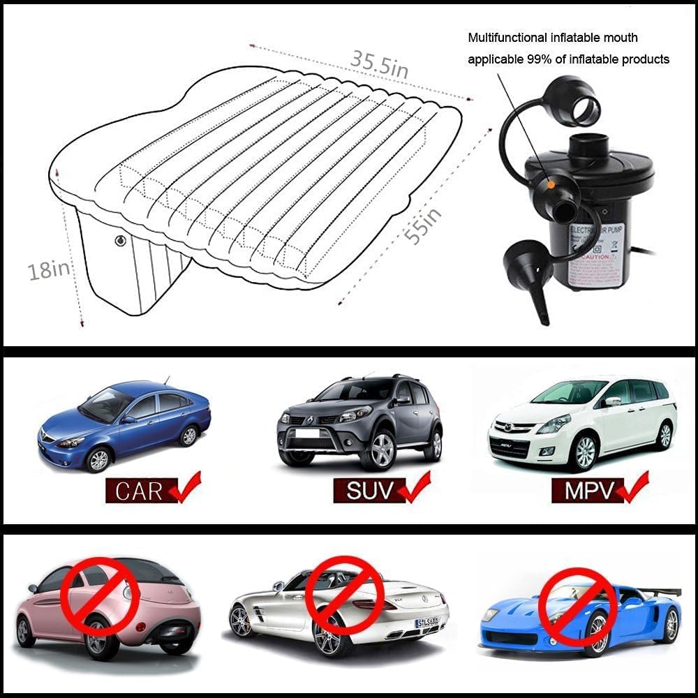 Car Inflatable Back Seat Bed with Pump Black