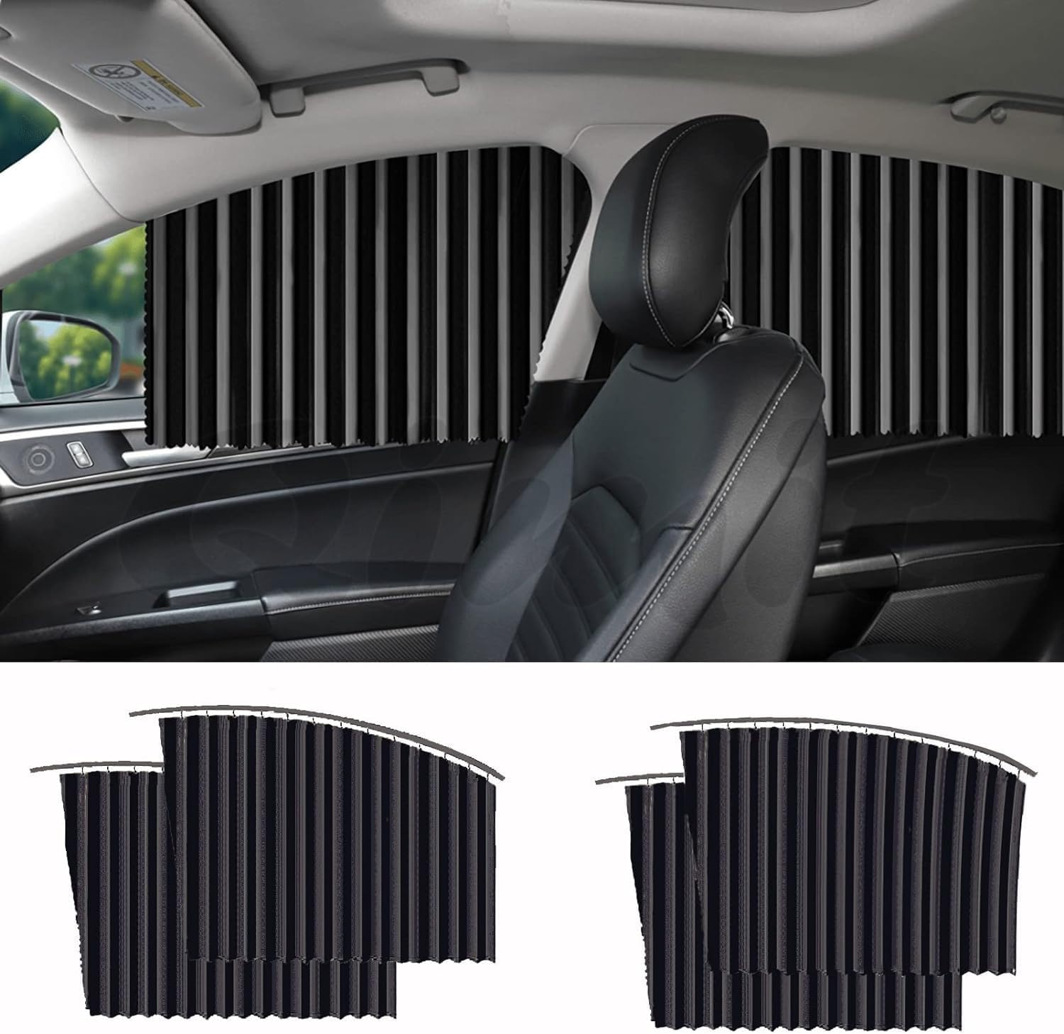 Car Curtains Magnetic Window Sunshade 4 Pcs Black