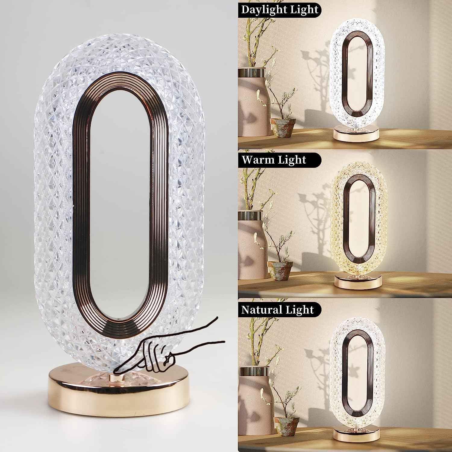 Crystal Touch Table Lamp Gold USB Rechargeable LED