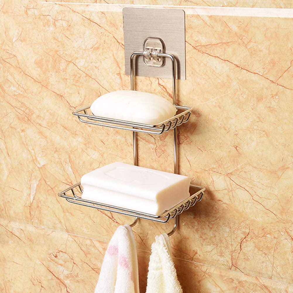 2-Layer Stainless Steel Wall Mounted Soap Holder Rack