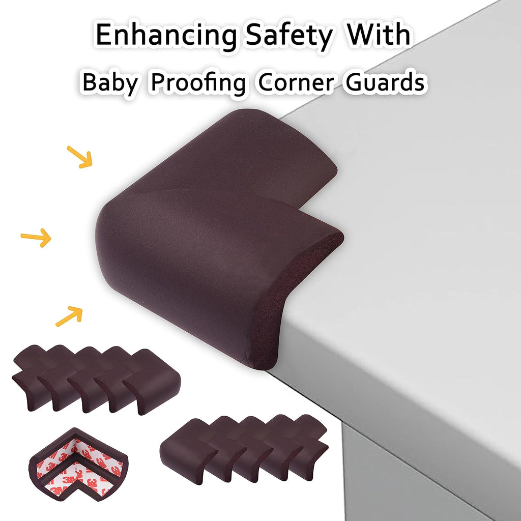 Baby Proof Corner Guards Pre-Taped Safety 10pcs Brown