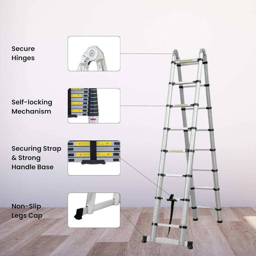3.2M Telescopic Aluminum Ladder Heavy Duty Foldable
