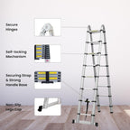 3.2M Telescopic Aluminum Ladder Heavy Duty Foldable
