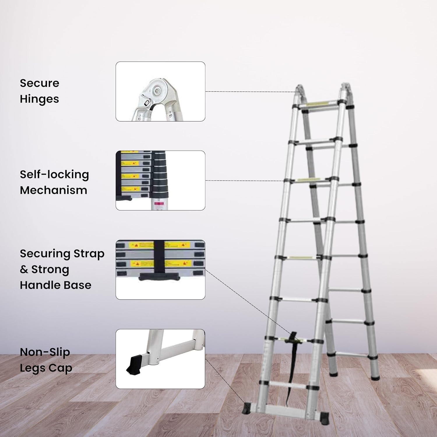 3.2M Telescopic Aluminum Ladder Heavy Duty Foldable