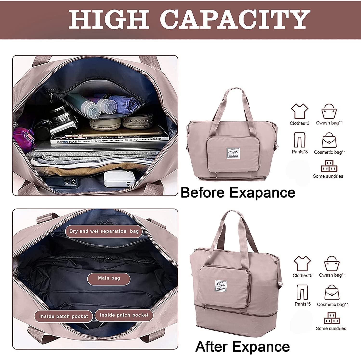 Foldable Travel Duffel Bag Large Waterproof Luggage