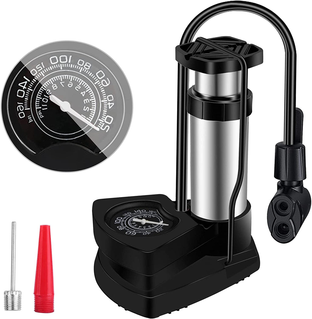 Portable Mini Bike Air Pump Foot Floor With Gauge