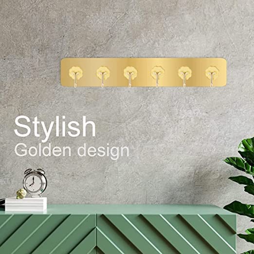 6 hook Golden Stainless Steel Self-Adhesive Wall Hooks