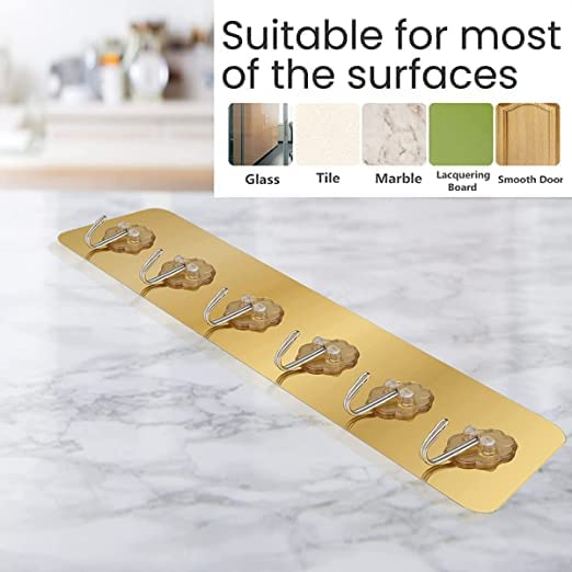 6 hook Golden Stainless Steel Self-Adhesive Wall Hooks