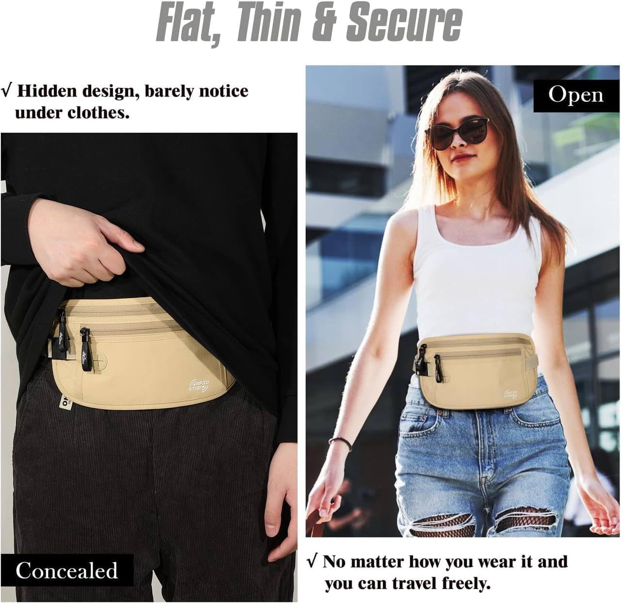 Hidden Waist Money Belt | RFID Blocking Travel Wallet