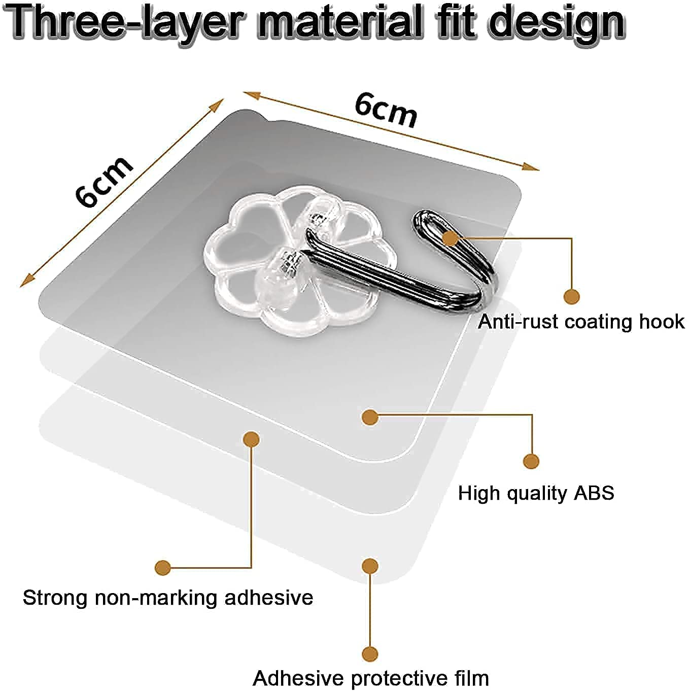 Heavy Duty Transparent Wall Hooks Drill-Free Steel