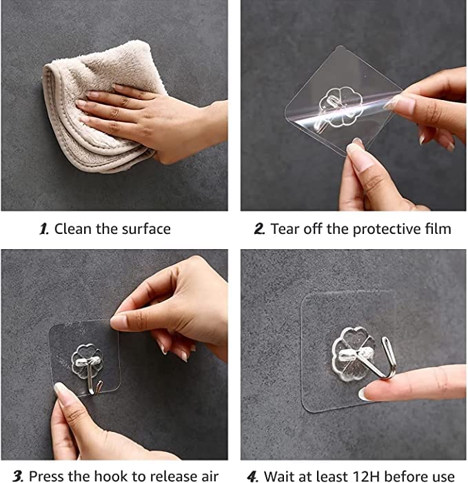 Heavy Duty Transparent Wall Hooks Drill-Free Steel