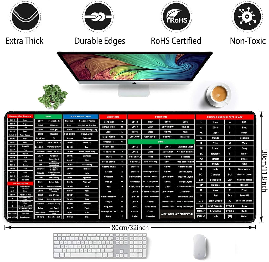 80x30cm Keyboard Shortcut Desk Mat Anti-Slip Pad