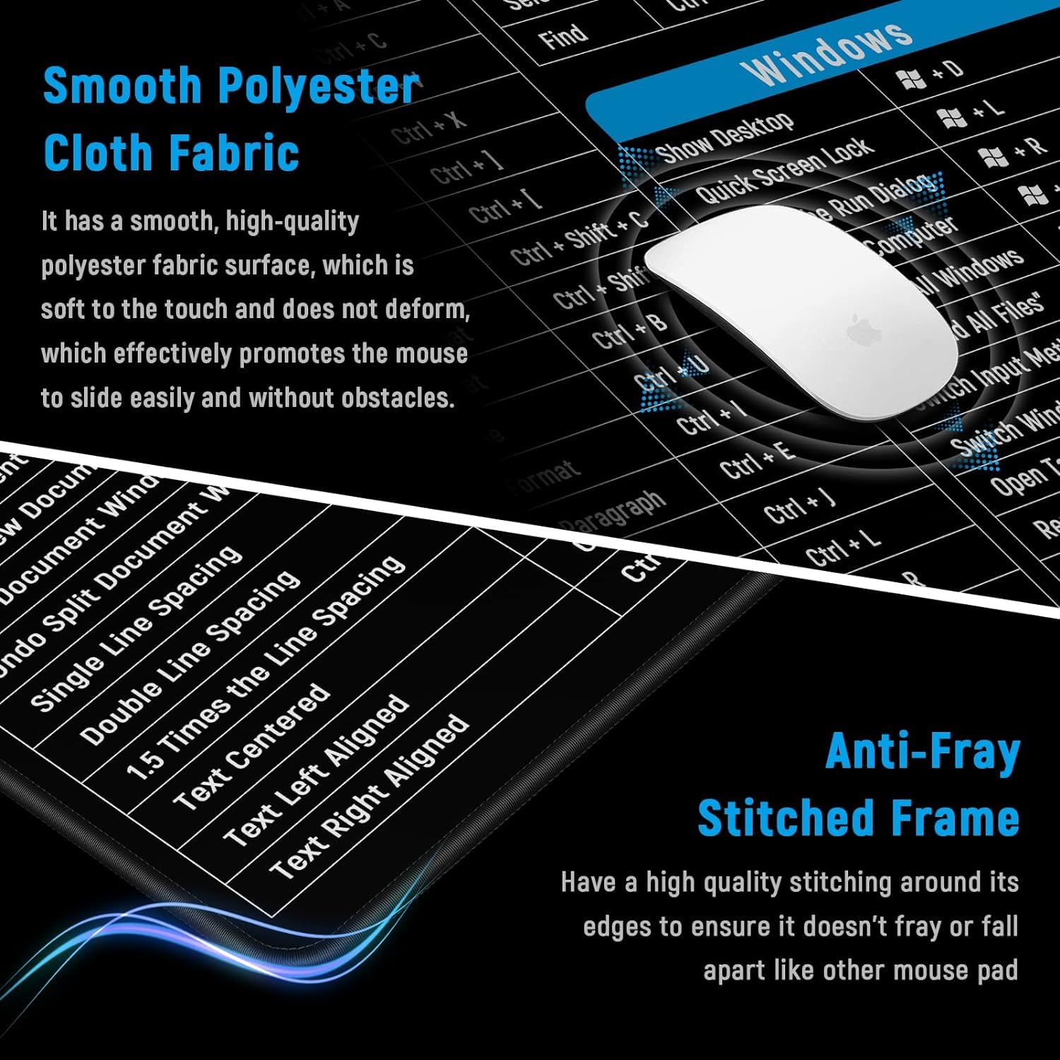 80x30cm Keyboard Shortcut Desk Mat Anti-Slip Pad