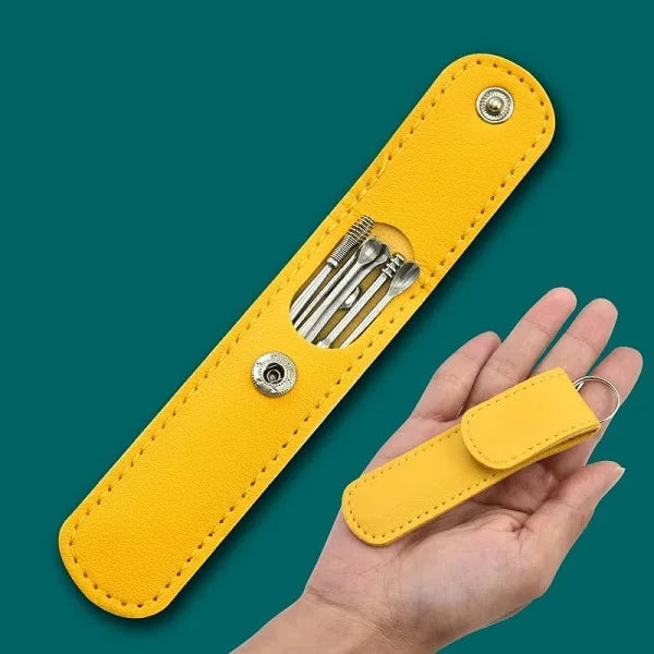 6-Pc Reusable Ear Wax Cleaner | Tool Set with Leather Pouch