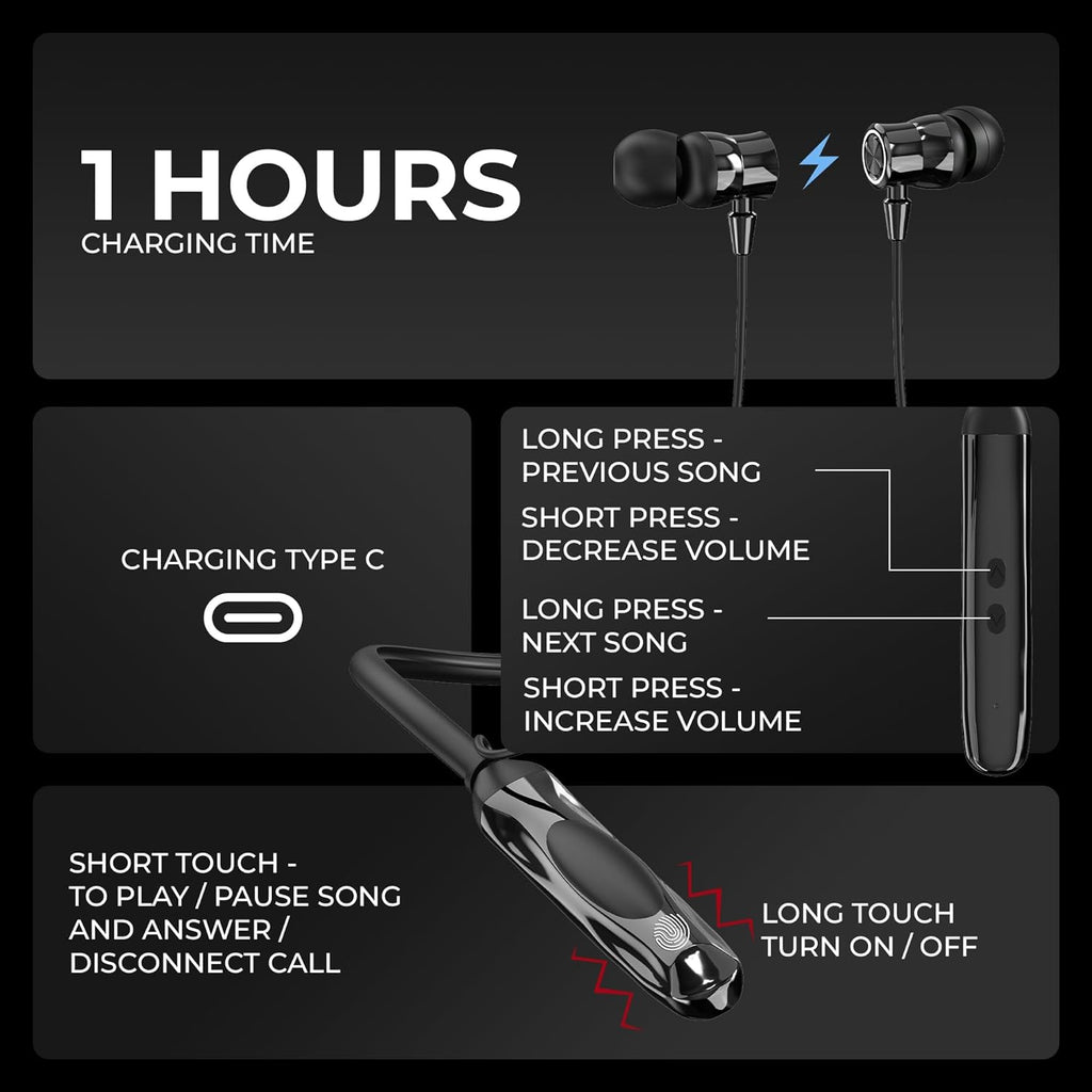 M-1000 Bluetooth Neckband | 60H Playtime & IPX4 Sweatproof