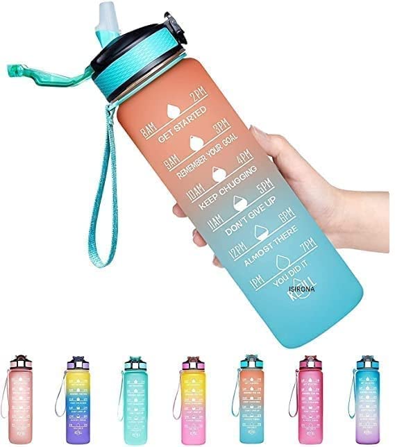 Motivational Water Bottle 900ml | Straw & Time Marker