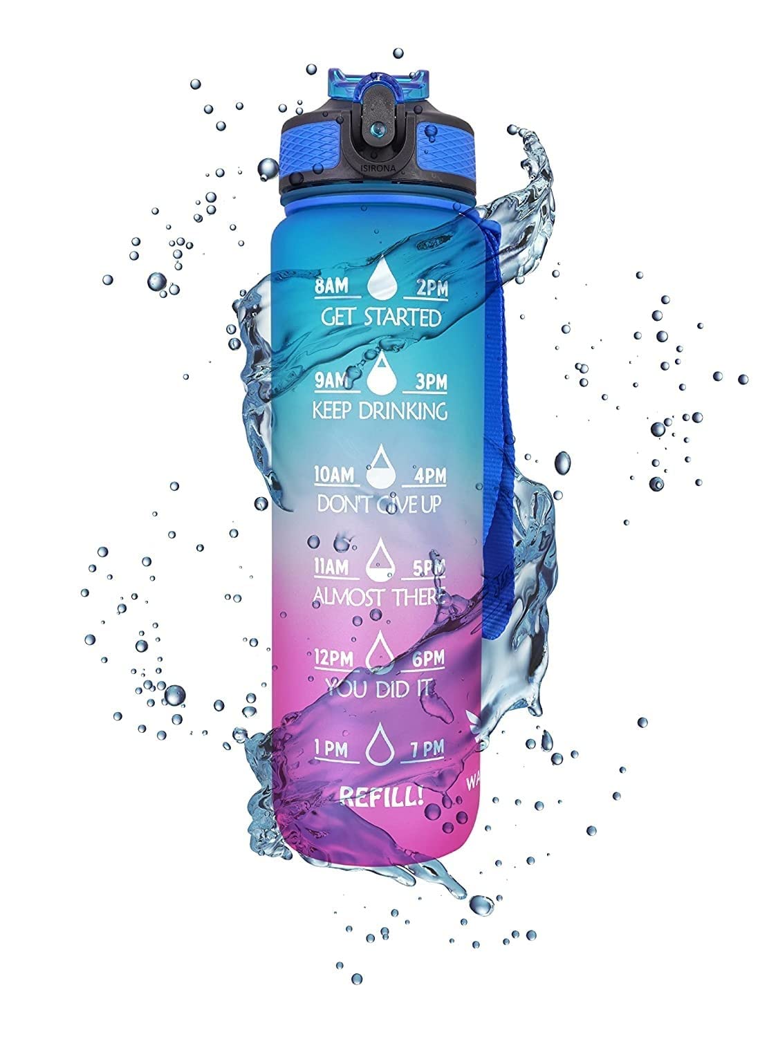 Motivational Water Bottle 900ml | Straw & Time Marker