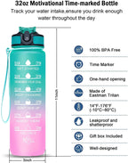 Motivational Water Bottle 900ml | Straw & Time Marker
