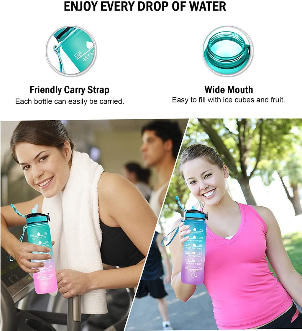 Motivational Water Bottle 900ml | Straw & Time Marker