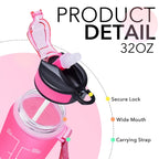 Motivational Water Bottle 900ml | Straw & Time Marker