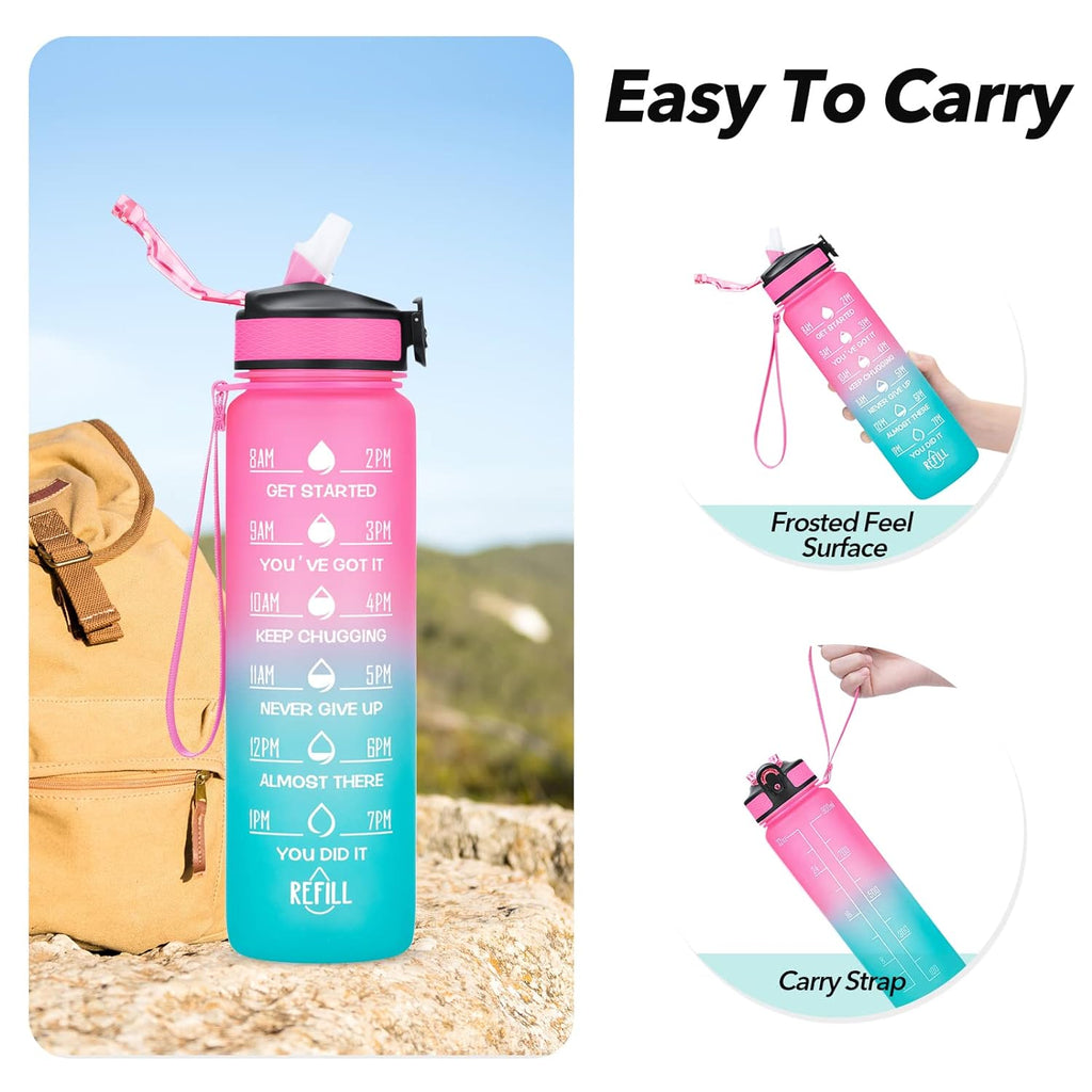 Motivational Water Bottle 900ml | Straw & Time Marker