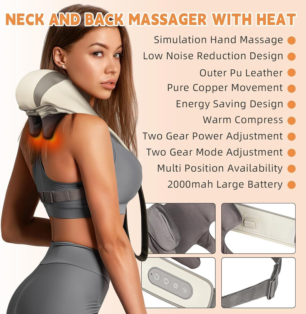 Rechargeable Neck & Shoulder Massager Heat 5D Shiatsu Machine
