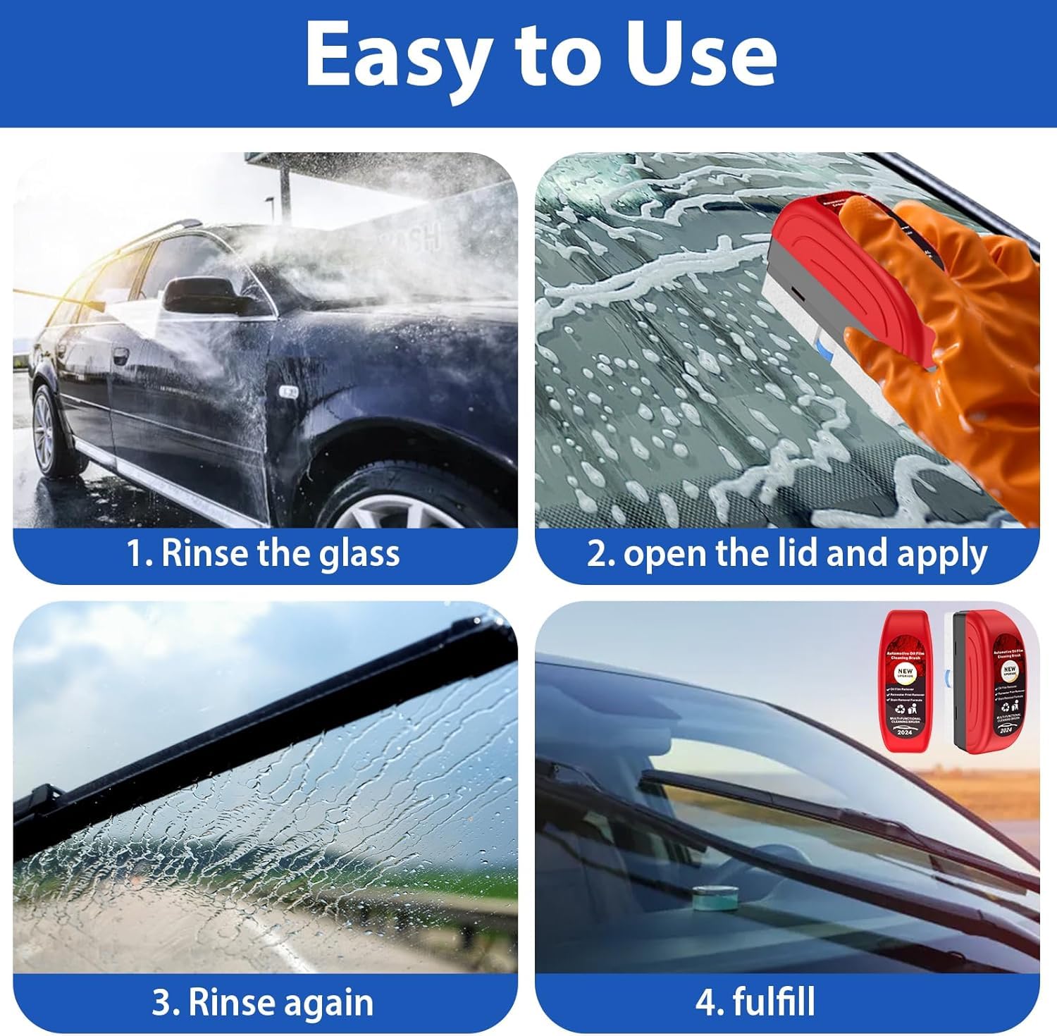 Car Glass Cleaning Brush – Oil Film Remover & Rainproof Shine