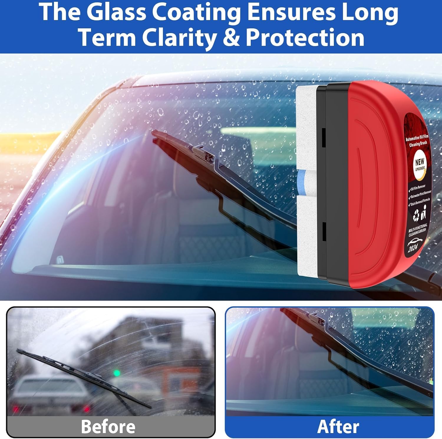 Car Glass Cleaning Brush – Oil Film Remover & Rainproof Shine