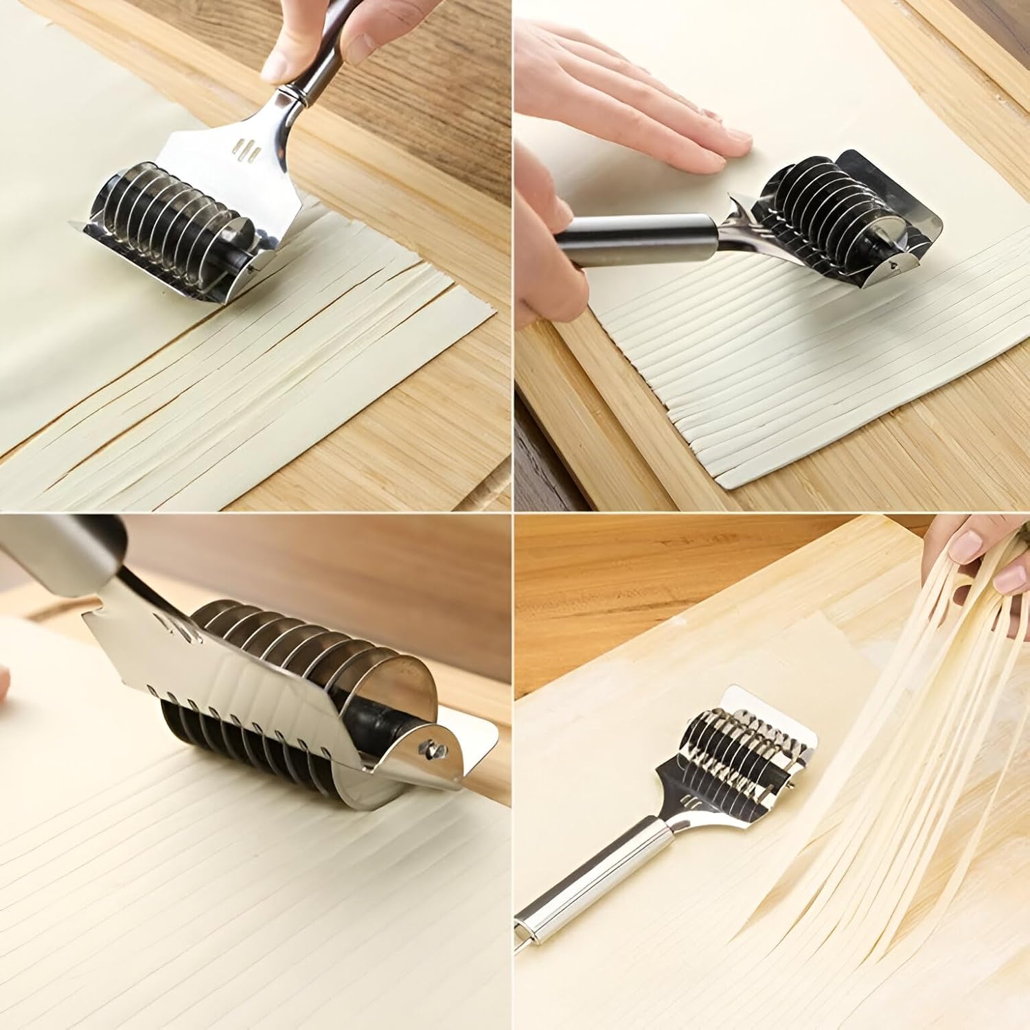 Stainless Steel Pasta Cutter Roller – Spaghetti Noodle Maker Dough Cutter
