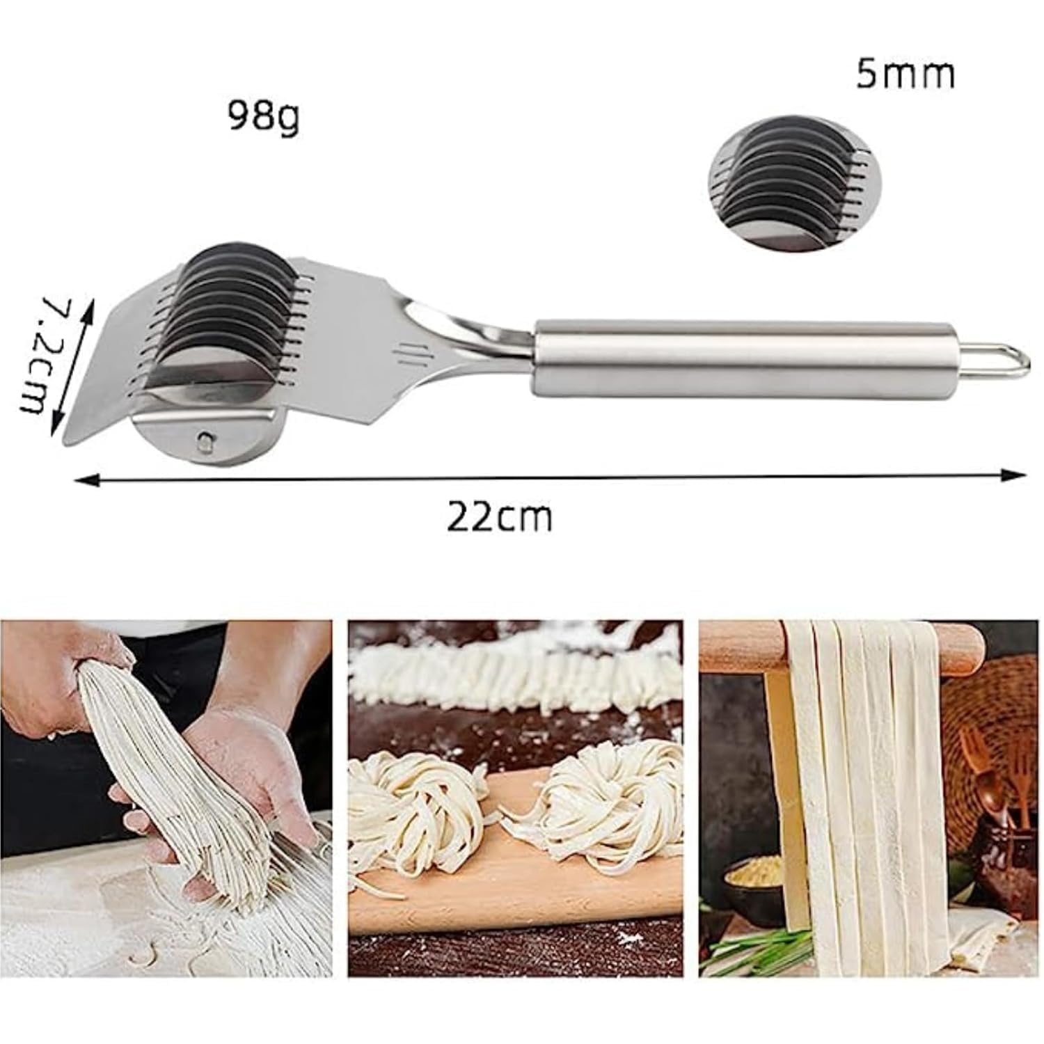 Stainless Steel Pasta Cutter Roller – Spaghetti Noodle Maker Dough Cutter
