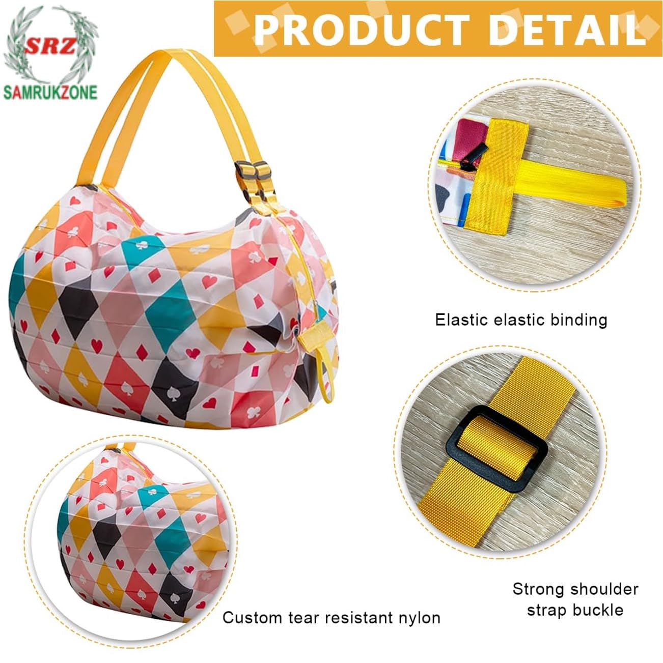 Foldable Waterproof Shopping Bag with Zipper Tote