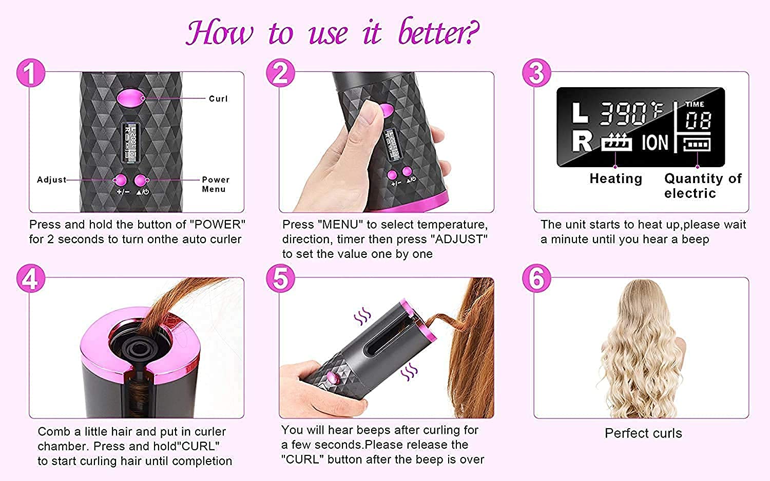 Cordless Auto Hair Curler USB Rechargeable Pro